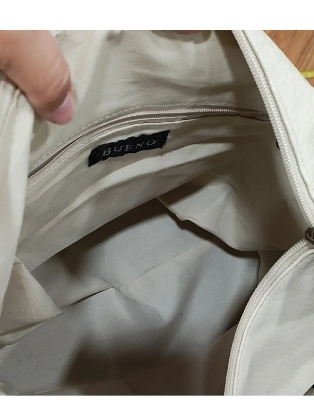 Cream Stud-Trim Leather Hobo Bag